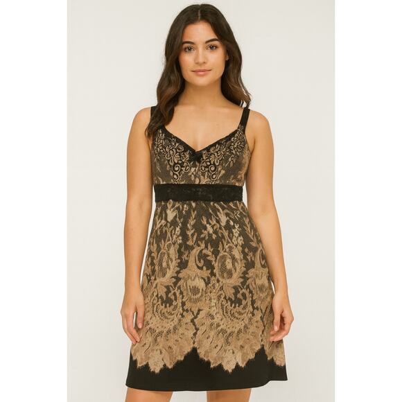 Soma Black Nude Lace Chemise Slip Dress Floral Lace Overlay Scalloped Hem Small - Picture 1 of 10